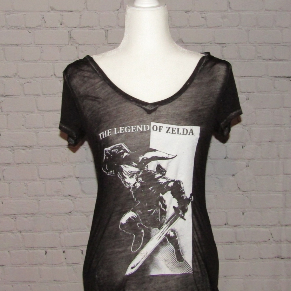 Legend of Zelda Link Burnout Sheer Tee Black White Nintendo T-Shirt Size Medium